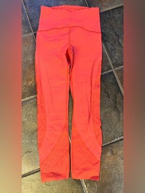 Lululemon High-Rise Coral Leggings Sz 4 Textured Panel Athleisure Yoga Pants EUC